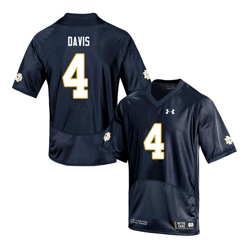 Men's NCAA Notre Dame Fighting Irish #4 Avery Davis Stitched College Under Armour Authentic Navy Football Jersey BM10K17TD